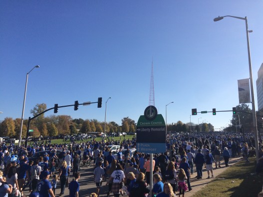 People leaving the rally heading back up Main Street. 